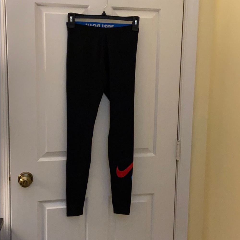 Nike workout leggings w red USA